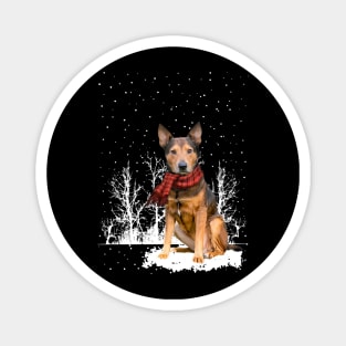 Christmas Shepherd Terrier With Scarf In Winter Forest Magnet